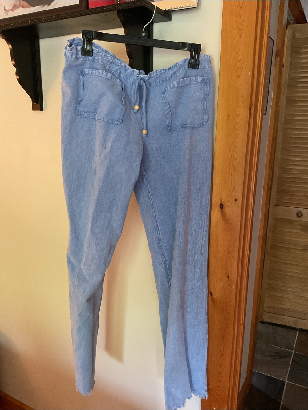 NWT Light Blue Drawstring Linen-Blend Pants